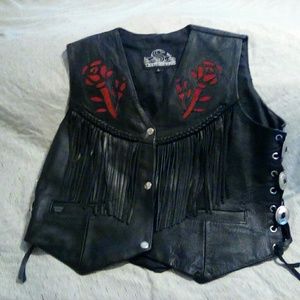 Leather King rose inlay vest